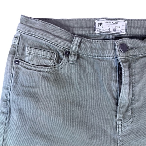 Free People Distressed Green Cropped Jeans with Frayed Hem - Picture 5 of 15